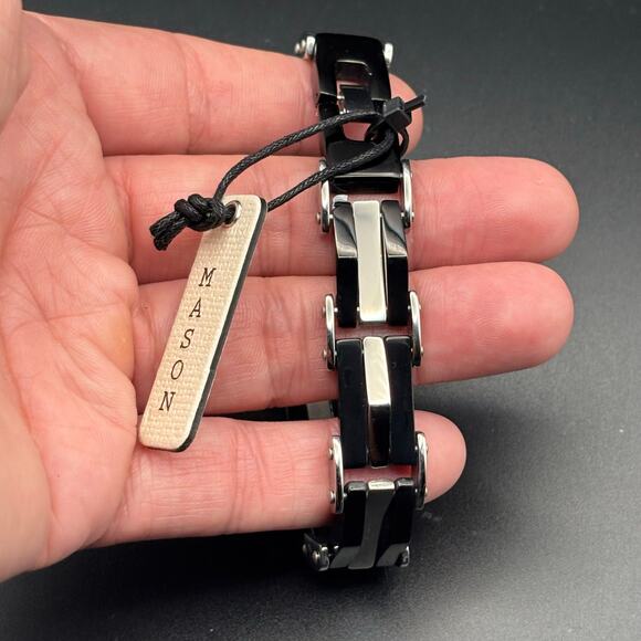 Mason Parker Mens TwoTone Stainless Steel Link Bracelet Gunmetal & Silver Finish - Picture 15 of 17